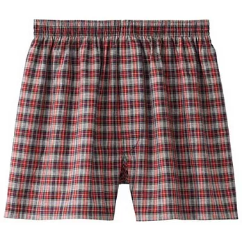 [MUJI 無印良品]男棉布帛平口內褲紅格S