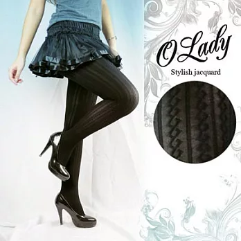 【OLady】秋冬百搭緹花造型褲襪-直紋方格黑