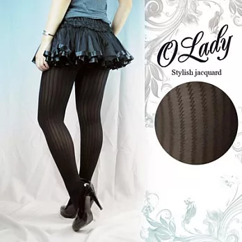 【OLady】秋冬百搭緹花造型褲襪-斜直紋黑