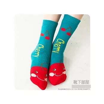 【靴下部屋】紅櫻桃洋娃娃˙止滑保溫室內襪-藍綠色如網頁標示