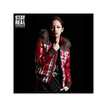 STAYREAL Preppy Style Warm Tech Jacket 美式校園羽絨外套-紅標合身版S號