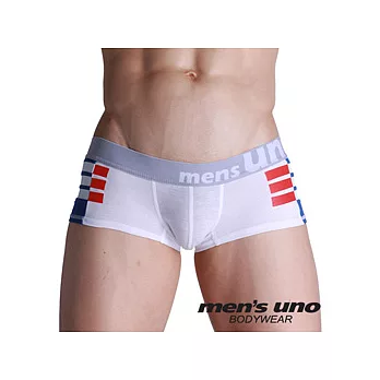 【men’s uno BODYWEAR】紅藍條紋不規則拼接白色四角褲/S