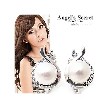 【Angel’s Secret】Love愛無限˙天然珍珠晶鑽耳環-耳夾式