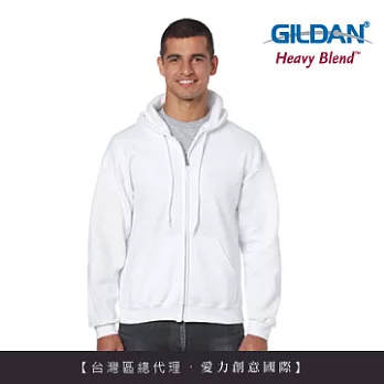 GILDAN 總代理-100%美國棉~連帽拉鍊素面長袖口袋外套~白色2L號