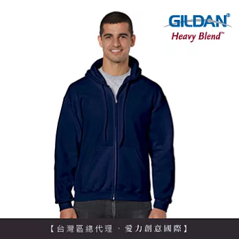 GILDAN 總代理-100%美國棉~連帽拉鍊素面長袖口袋外套~藏青L號