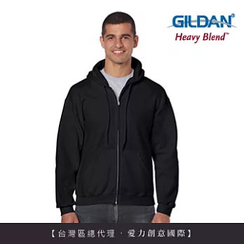 GILDAN 總代理-100%美國棉~連帽拉鍊素面長袖口袋外套~黑色M號