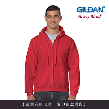GILDAN 總代理-100%美國棉~連帽拉鍊素面長袖口袋外套~紅色S號