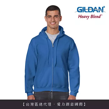 GILDAN 總代理-100%美國棉~連帽拉鍊素面長袖口袋外套~寶藍L號