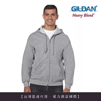 GILDAN 總代理-100%美國棉~連帽拉鍊素面長袖口袋外套~麻灰L號