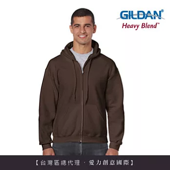 GILDAN 總代理-100%美國棉~連帽拉鍊素面長袖口袋外套~深咖啡M號