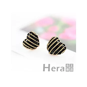 【HERA】英倫柔情迷人條紋炫眼黑心形耳環