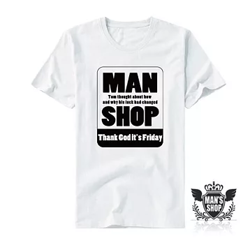 【男人幫】T0782＊自創品牌【MAN SHOP長方粗體短袖T恤】白色L