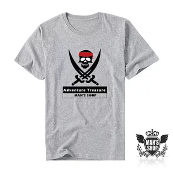 【男人幫】T0779＊自創品牌【海盜骷髏\短袖T恤】灰色2號-女生(M)