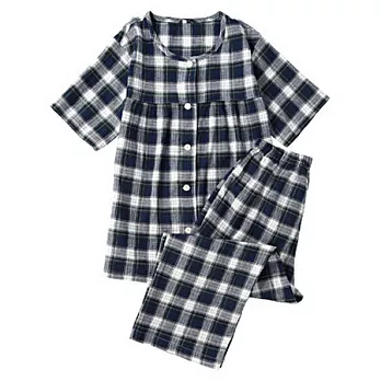 [MUJI 無印良品]女棉水洗楊柳短袖睡衣格紋S