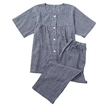 [MUJI 無印良品]女棉水洗楊柳短袖睡衣深藍格S