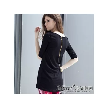【Mirror米洛時尚】 前短後長拉鍊七分袖洋裝MIT台灣製造/黑M