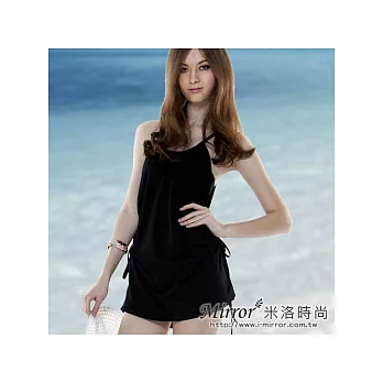 【Mirror米洛時尚】側邊綁帶俏麗罩衫小洋裝MIT台灣製造-黑M