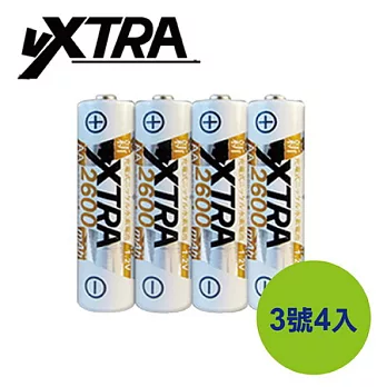 VXTRA 3號高容量2600mAh低自放充電電池(4顆入)