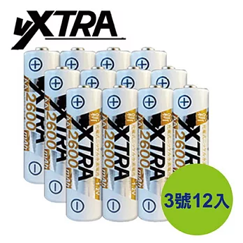 VXTRA 3號高容量2600mAh低自放充電電池(12顆入)