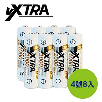 VXTRA 4號高容量1000mAh低自放充電電池(8顆入)