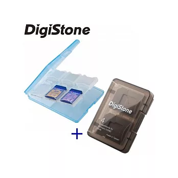 ◆優惠組合◆DigiStone A級 多功能記憶卡收納盒12片裝/冰透藍x1+4片裝/冰透黑x1=台灣製造,品質保證