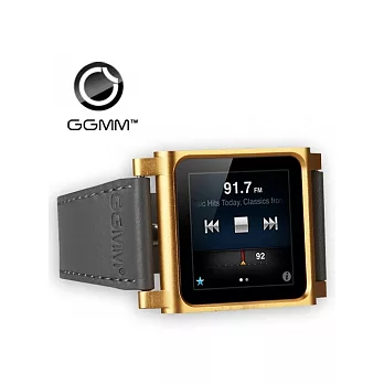 GGMM iPod nano 6 鋁合金真皮腕錶帶-金灰