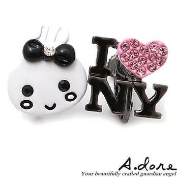 【A.dore】紐約Bunny兔˙個性鑽飾耳環-粉紅甜心螺旋耳夾式