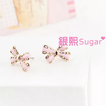 【銀熙】緞帶蝴蝶結粉色調蝴蝶結耳環(粉紅)