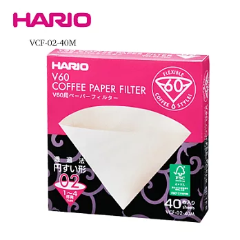 HARIO V型濾杯專用無漂白濾紙 VCF-01-40M(40枚入)