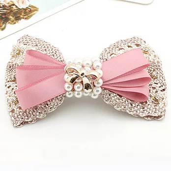 【Sugar 銀熙】珍珠公主珍珠纏繞蝴蝶結髮夾(粉紅色)