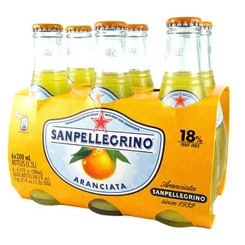 《S.Pellegrino》聖沛黎洛氣泡水果飲料-甜橙口味(200mlx6瓶)