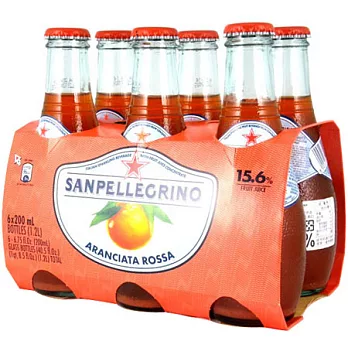 《S.Pellegrino》聖沛黎洛氣泡水果飲料-紅橙口味(200mlx6瓶)