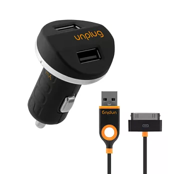Unplug法國工藝2A雙USB皮革車充組 + Apple充電傳輸線