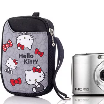 Hello Kitty牛津布相機包-蝴蝶結灰M