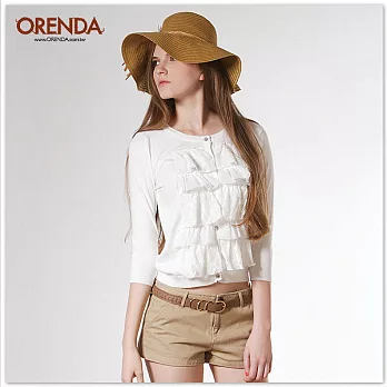 ORENDA 柔美蕾絲針織五分袖小外套S白色