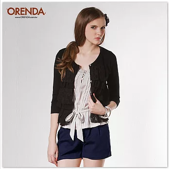 ORENDA 柔美蕾絲針織五分袖小外套S黑色