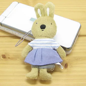 le sucre 法國兔條紋洋裝手機吊飾-奶茶色