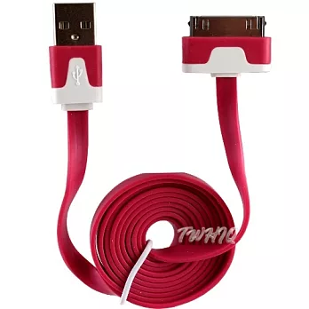 扁線式 Apple iPAD/iPhone4/4S/3GS 傳輸線桃紅