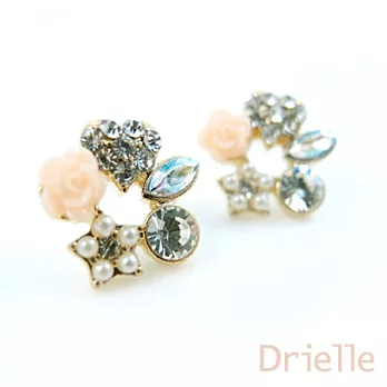 Drielle朵艾莉-粉紅玫瑰亮鑽耳環
