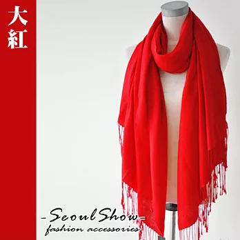 【Seoul Show】四季百搭8色100%純羊毛圍巾( 大紅 )