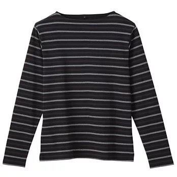 [MUJI 無印良品]男有機棉粗織橫紋船領衫L藍×棕