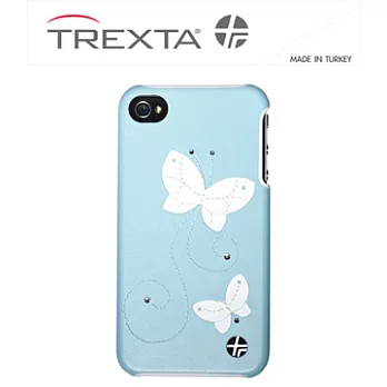 Trexta Snap on Crystal系列-iPhone4/4S 土耳其時尚精品真皮水鑽背蓋式保護殼附螢幕保護貼輕柔藍