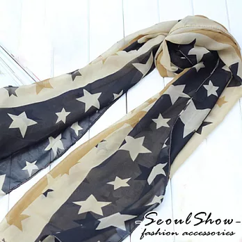 【Seoul Show】輕感時尚 拼色五角星星雪紡紗圍巾/披肩(綠色)