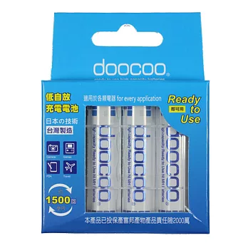 【doocoo】3號 AA 2500mAh 低自放鎳氫電池(4入)