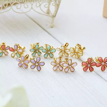●ECO安珂●【E2-1144】百花綻放 多色小花造型 夾式耳環(6色)白色