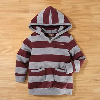 百事特童裝e店【minihope】雙色寬條附帽長上衣140棗紅