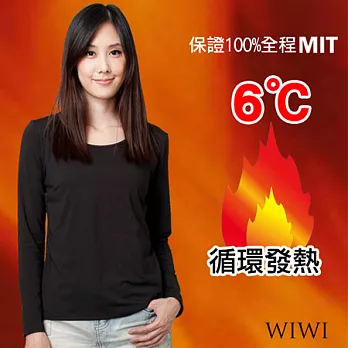 【WIWI】100%MIT輕柔刷毛圓領暖氣發熱衣(經典黑 女M-XL)XL經典黑