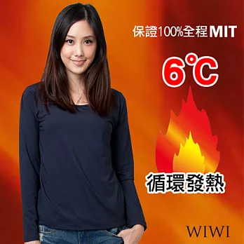 【WIWI】100%MIT輕柔刷毛圓領暖氣發熱衣(湛海藍 女M-XL)L湛海藍