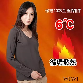 【WIWI】100%MIT輕柔刷毛V領暖氣發熱衣(銀河灰 女M-XL)M銀河灰