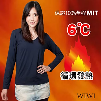 【WIWI】100%MIT輕柔刷毛V領暖氣發熱衣(湛海藍 女M-XL)L湛海藍